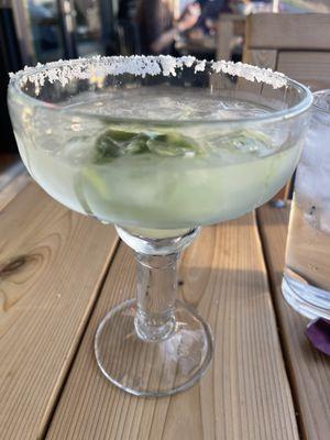 Smallish $12 jalapeño margarita.