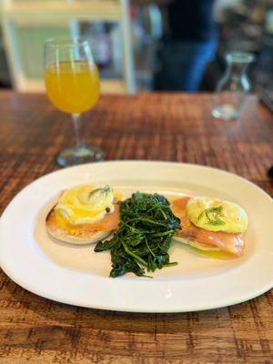 Smoked Salmon Benedict and Peach Mimosa