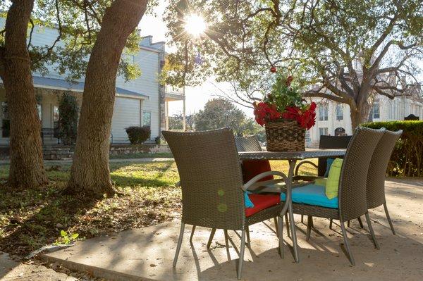 Delightful outside area with a view of the Blanco County Courthouse