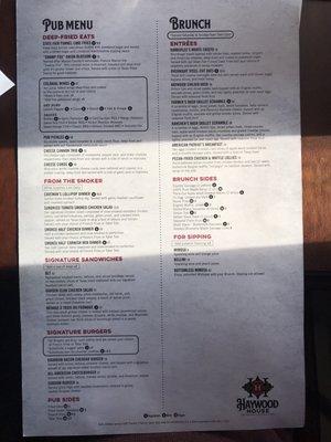 Bar menu and brunch