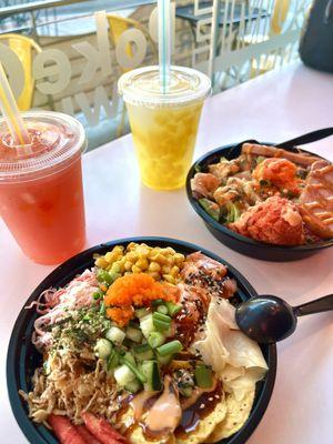 PokeCeviche Bowls with Strawberry Slushie (left) and Mango Lychee Slushie (right)