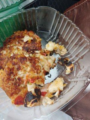 Burnt crab cake that was given to be crumbled up