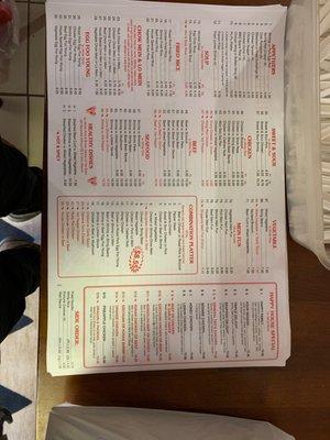 Happy House Chinese Restaurant menu.