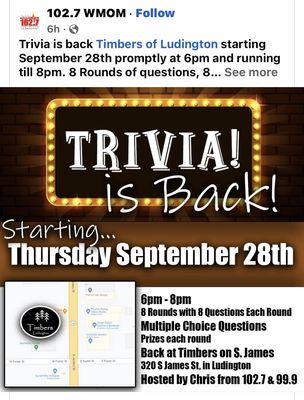 Trivia is held most Thursdays hosted by MON FM.   Great Prizes and walk-ins welcome