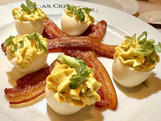 Charlotte's Deviled Eggs applewood brown sugar smoked bacon