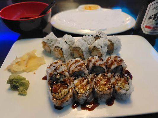 Lunch Special: Crunchy Shrimp Roll (top) and Grouper Roll