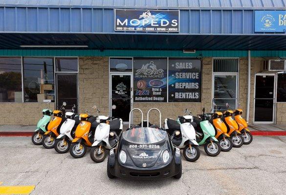 Mopeds and Scoot Coupes for rent at Aloha Kona Moped.