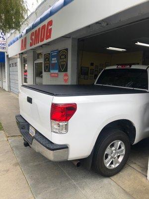 My truck in the side of the building!