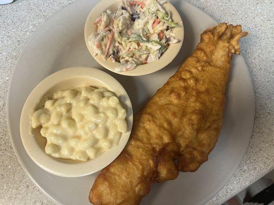 beer battered haddock served with Mac and cheese and coleslaw, only available on fridays