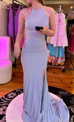 Ice blue gem studded gown with lace up back