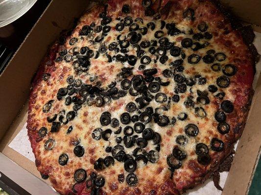 Gluten Free Cheese Pizza with black olives