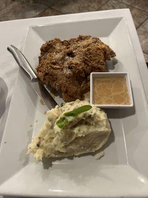 Chicken fried steak with mashed potatoes