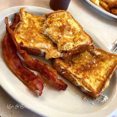 Almost forgot to take a picture of Texas French Toast with a side of bacon