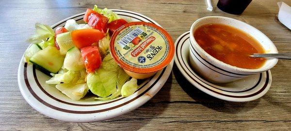 Side salad and vegetable soup