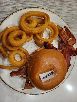 Cowboy burger  & onion rings.