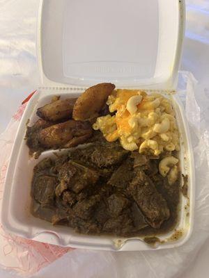 Goat curry, plantains, macaroni and cheese!