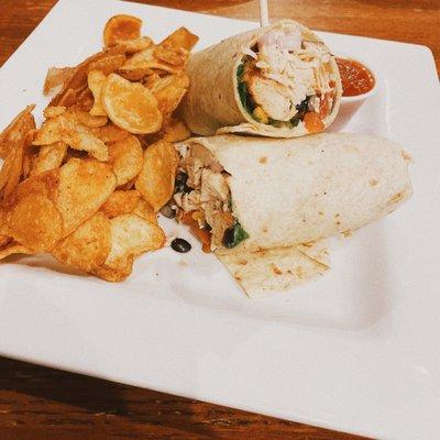 Southwestern Chicken Wrap with Homemade chips