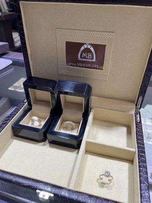 Our complete wedding ring set with beautiful gifted jewelry box from MB jewelers.