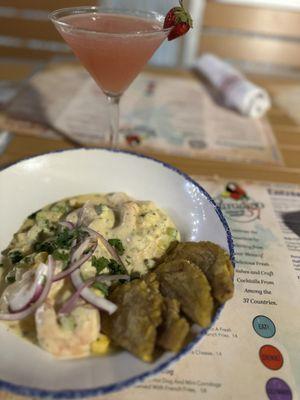 Peruvian shrimp ceviche and strawberry botanical