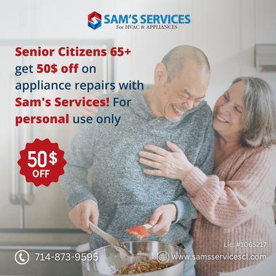 we value our senior citizens! Get 50$ off on appliance repairs for those 65+
 Offer valid until 30  November 2024