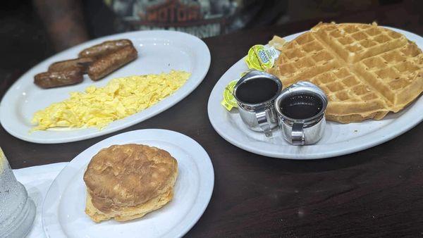 The big waffle breakfast double sausage links