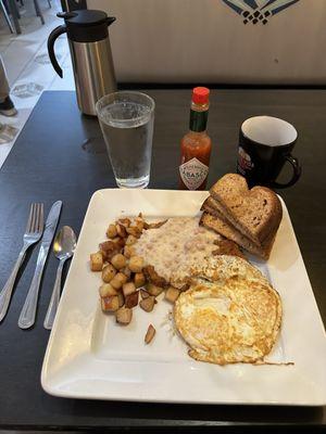 Country fried steak and eggs