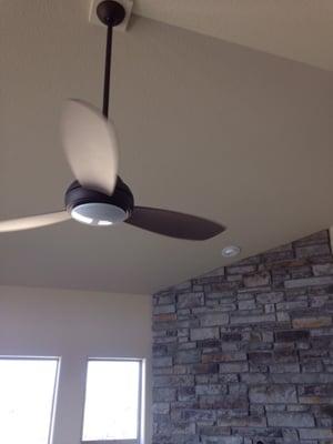 Fan and can above fireplace.