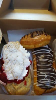 Strawberry shortcake, salted caramel donut and chocolate bar filled with buttercream.