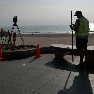 Performing a boundary survey with topography along the strand in Manhattan Beach. I've had worse views.