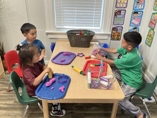 Homemade play dough made regularly by children and teachers