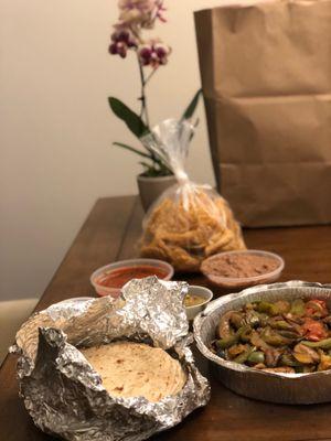 vegetable fajitas with really awesome fresh made flour tortillas!