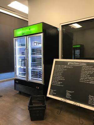 Menu, keto food in fridges.