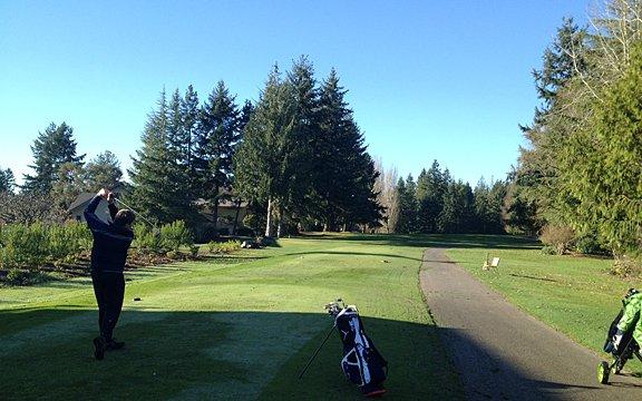 PGA Pro David Tunkkari tees off on the 5th hole at Meadowmeer Golf & Country Club.