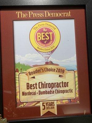 Press Democrat Reader's Choice Awards. Best Chiropractor Sonoma County 2019