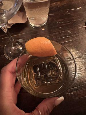 Old fashioned with branded ice