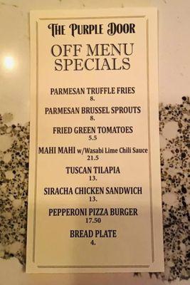 Off menu specials