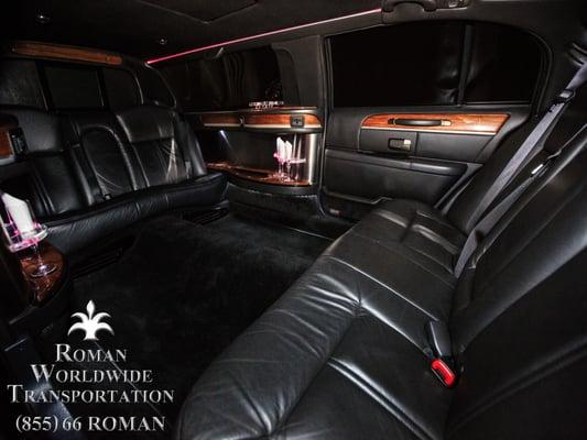 6 Passenger Lincoln Stretch Limousine, intimate face to face seating, fully loaded comfort.