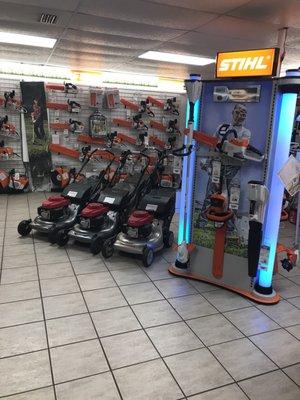 Honda mowers and Stihl chainsaws