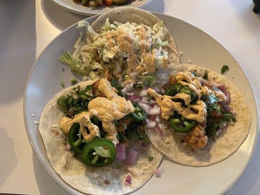 Three tacos - 2 grouper, 1 mahi-mahi.