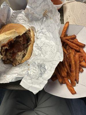 Pulled Pork sandwich with Sweet Potato Fries!