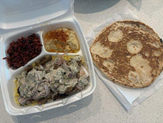 Gyro plate with sumac onions, hummus and red cabbage