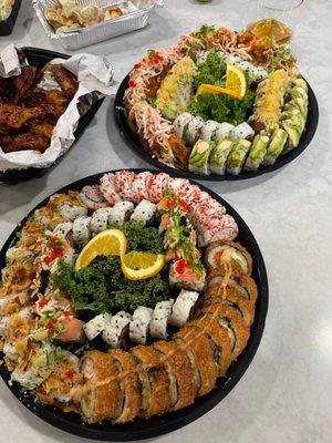 Sushi platters (wings not from sushi club)