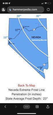 Map of frost line, 12-16" in the Las Vegas area.