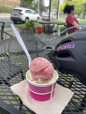 Raspberry lime sorbet and toffee