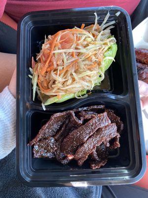 Homemade jerky and papaya salad