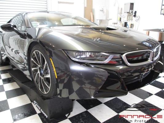 BMW i8 received Front End XPEL Ultimate Self-Healing Paint Protection Film, aka Clear Bra 
 pinnaclefilmpro.com