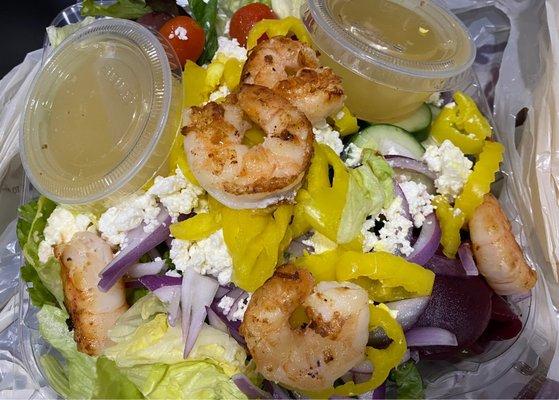 Greek Salad + Grilled Shrimp....Very good