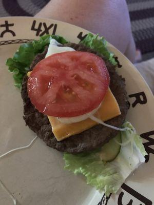 Burger brought home. Look at that beautiful produce!