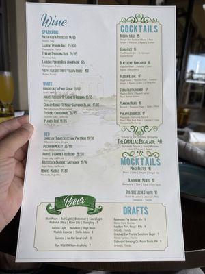 Drinks menu