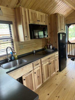 Great kitchen in new log cabin trailer